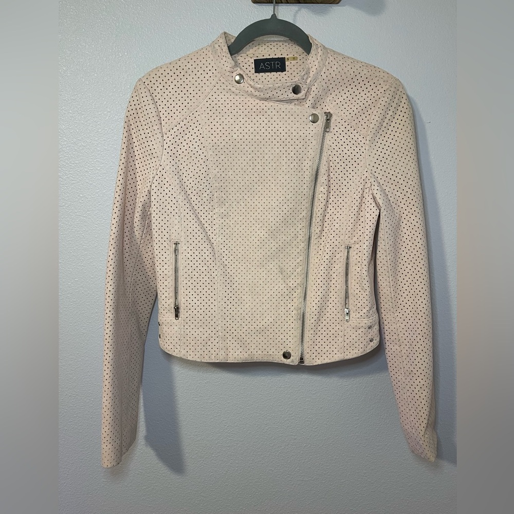 ASTR Women's Blush Perforated Faux Leather Jacket